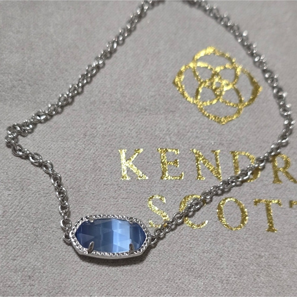 Kendra Scott Elaina Adjustable Chain Bracelet Rhodium Silver Blue Cats Eye Stone